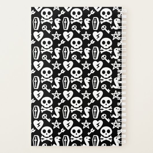 Cute Skull Black & White Pattern Persoonlijke naam Planner (Achterkant)