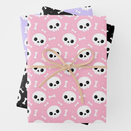 Cute Skull & Bones Halloween Patterns Inpakpapier Vel (In situ)