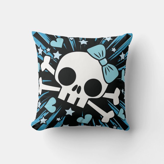 Cute Skull en Crossbones - Blue Kussen (Voorkant)