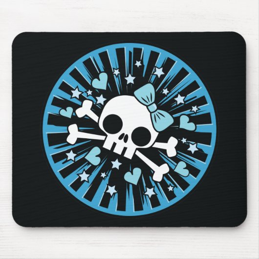 Cute Skull en Crossbones - Blue Muismat (Voorkant)