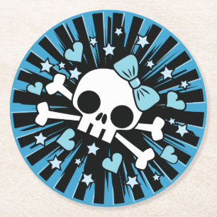 Cute Skull en Crossbones - Blue Ronde Kartonnen Onderzetter