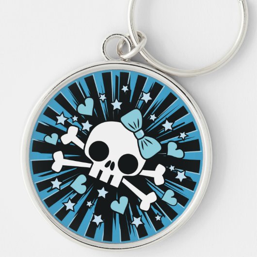 Cute Skull en Crossbones - Blue Sleutelhanger (Voorkant)