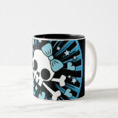 Cute Skull en Crossbones - Blue Tweekleurige Koffiemok (Voorkant rechts)