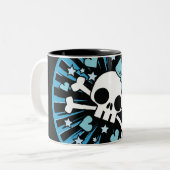 Cute Skull en Crossbones - Blue Tweekleurige Koffiemok (Voorkant links)