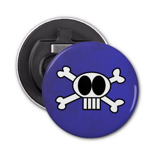 Cute Skull en Crossbones met Big Black Eyes Button Flesopener (Voorkant)