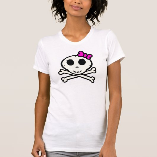 Cute Skull en Crossbones met Roze Bow T-shirt (Voorkant)