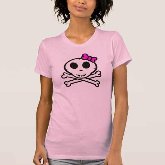 Cute Skull en Crossbones met Roze Bow T-shirt (Voorkant)