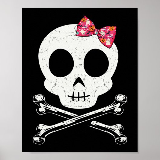 Cute Skull en Crossbones Roze Stropdas Halloween S Poster (Voorkant)