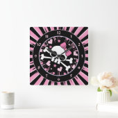 Cute Skull en Crossbones Vierkante Klok (Huis)