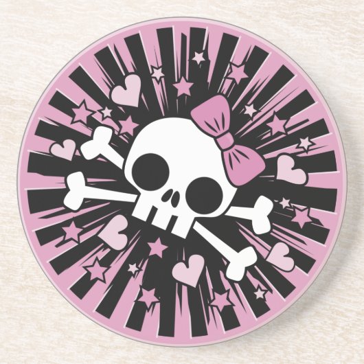 Cute Skull en Crossbones Zandsteen Onderzetter (Voorkant)