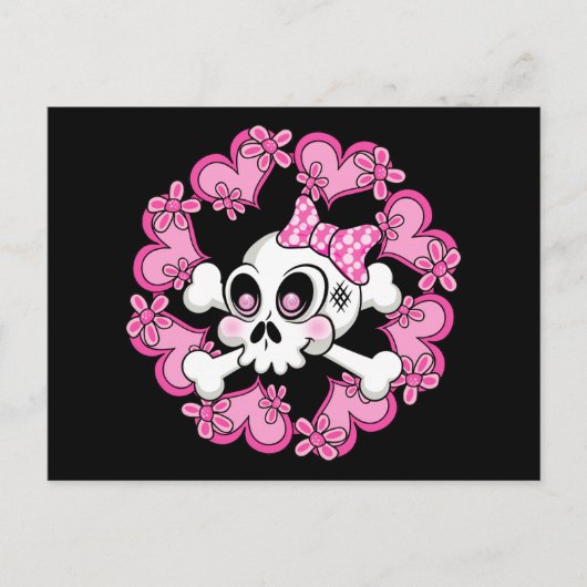 Cute Skull en Hearts Briefkaart (Voorkant)