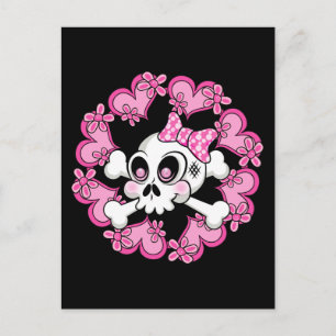 Cute Skull en Hearts Briefkaart