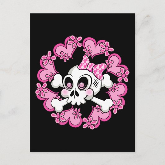Cute Skull en Hearts Briefkaart (Voorkant)
