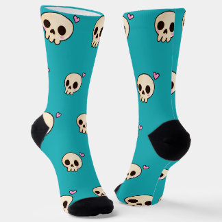 Cute Skull & Heart Soks | Teal Gothcore Vibes Sokken