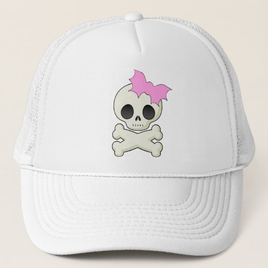 Cute Skull in Crossbones met Bat Bow Trucker Pet (Voorkant)