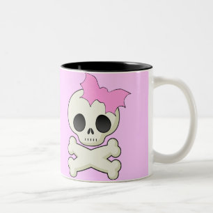 Cute Skull in Crossbones met Bat Bow Tweekleurige Koffiemok