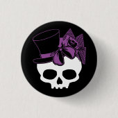 Cute Skull met bovenste Paarse Rozen Button (Voorkant)