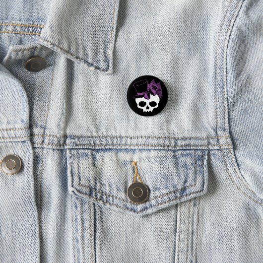 Cute Skull met bovenste Paarse Rozen Button (In situ)