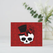 Cute Skull met bovenste Roos Red Bow Briefkaart (Staand voorkant)