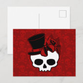 Cute Skull met bovenste Roos Red Bow Briefkaart (Voorkant / Achterkant)