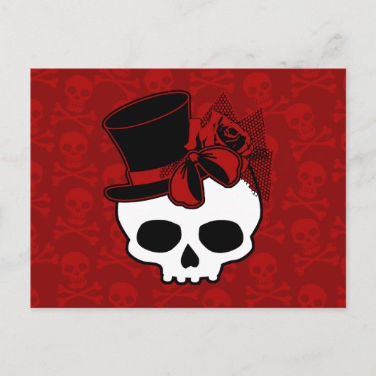 Cute Skull met bovenste Roos Red Bow Briefkaart (Voorkant)