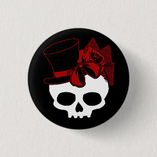 Cute Skull met bovenste Roos Red Bow Button
