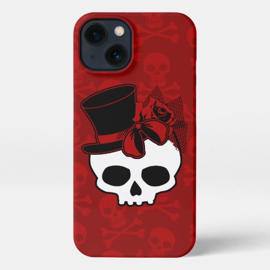 Cute Skull met bovenste Roos Red Bow iPhone Hoesje (Achterkant)