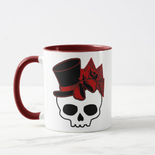 Cute Skull met bovenste Roos Red Bow Mok