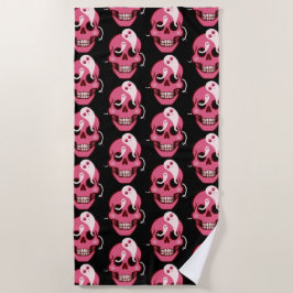 Cute Skull met geesten in oyes Halloween Pattern Strandlaken