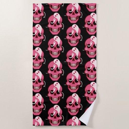 Cute Skull met geesten in oyes Halloween Pattern Strandlaken (Voorkant)