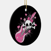 Cute Skull met roze gitaar Keramisch Ornament (Rechts)