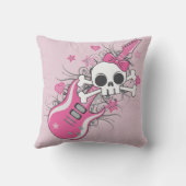 Cute Skull met roze gitaar Kussen (Achterkant)