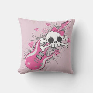 Cute Skull met roze gitaar Kussen