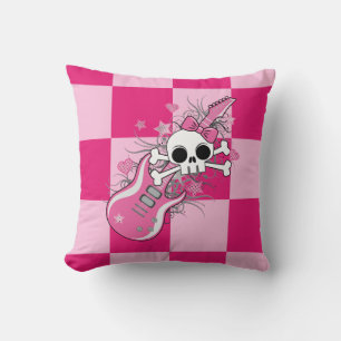 Cute Skull met roze gitaar Kussen