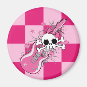 Cute Skull met roze gitaar Magneet