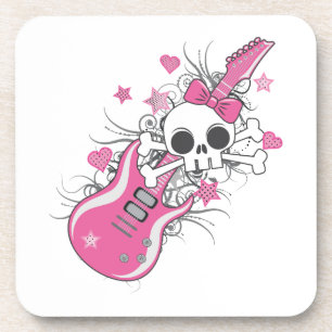 Cute Skull met roze gitaar Onderzetter