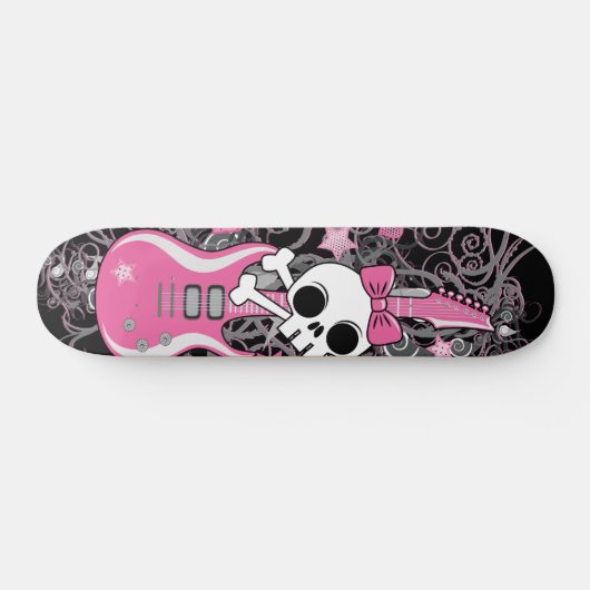 Cute Skull met roze gitaar Persoonlijk Skateboard (Horizontaal)