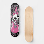 Cute Skull met roze gitaar Persoonlijk Skateboard (Voorkant)