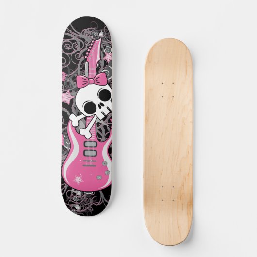 Cute Skull met roze gitaar Persoonlijk Skateboard (Voorkant)