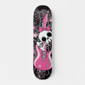 Cute Skull met roze gitaar Persoonlijk Skateboard (Voorkant)