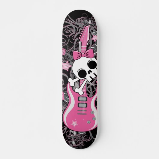 Cute Skull met roze gitaar Persoonlijk Skateboard (Voorkant)