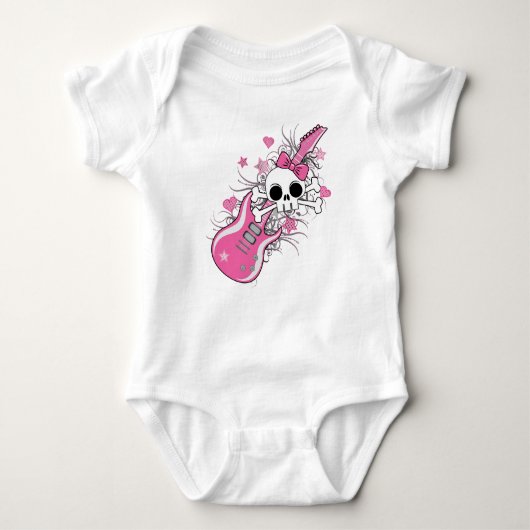 Cute Skull met roze gitaar Romper (Voorkant)