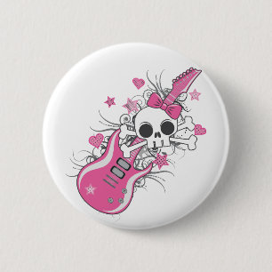 Cute Skull met roze gitaar Ronde Button 5,7 Cm