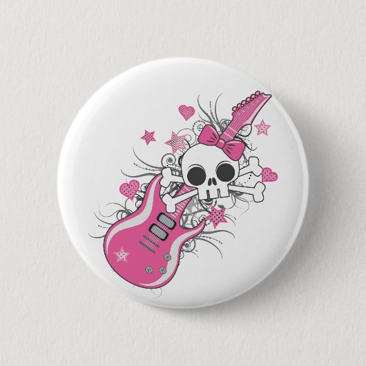 Cute Skull met roze gitaar Ronde Button 5,7 Cm (Voorkant)