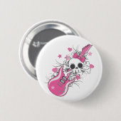 Cute Skull met roze gitaar Ronde Button 5,7 Cm (Voorkant /achterkant)