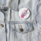Cute Skull met roze gitaar Ronde Button 5,7 Cm (In situ)