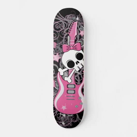 Cute Skull met roze gitaar Skateboard (Voorkant)