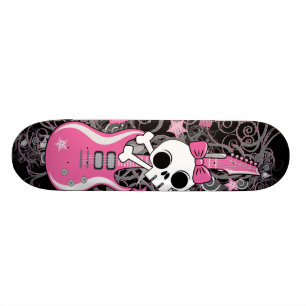 Cute Skull met roze gitaar Skateboard