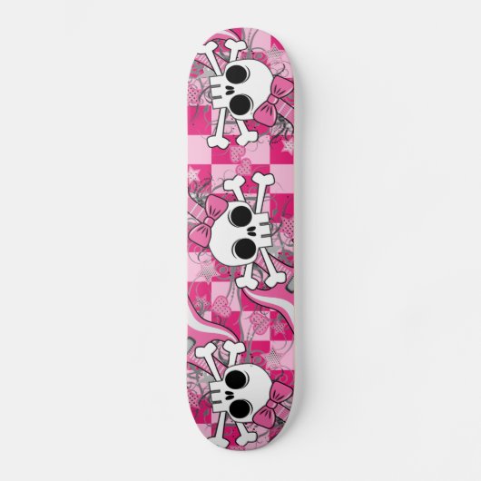 Cute Skull met roze gitaar Skateboard (Voorkant)