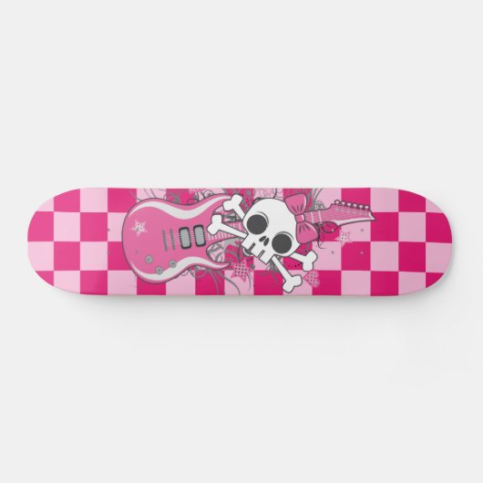Cute Skull met roze gitaar Skateboard (Horizontaal)